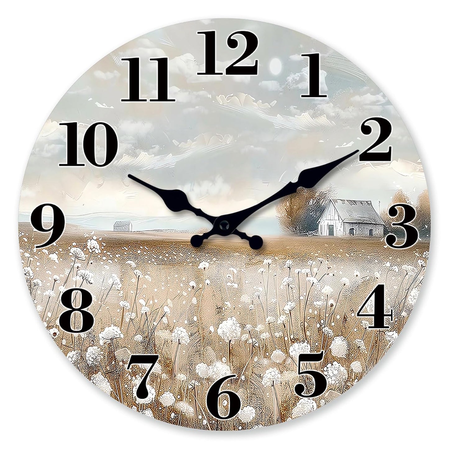 XFM Farmhouse Wall Clock for Living Room Decor 16 Inch Battery Operated Silent Non-Ticking Wooden Wall Clocks Rustic Country Flower Field Decorative Clock
