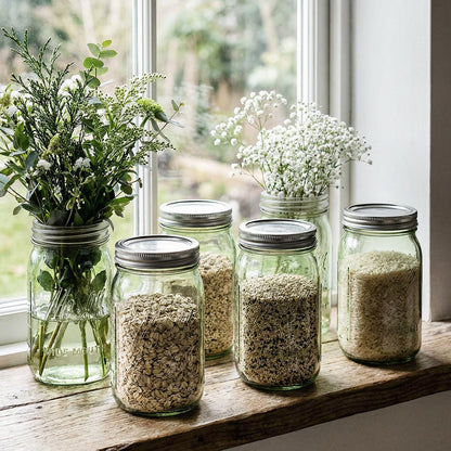 Rubtlamp Green Mason jar 32 oz, 12 Pack Glass Jars - Wide Mouth Mason Jars with Airtight Lids for Pickling, Fermenting, Food Storage&DIY Crafts, Microwave & Dishwasher Safe