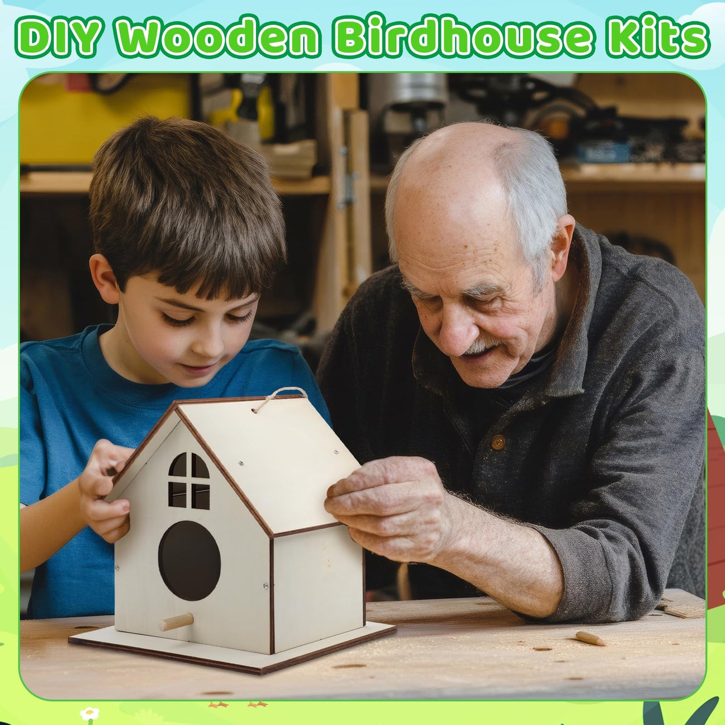 Entallor 12 Pack Wooden DIY Birdhouse Kit for Kids Adults, Thickened Double-Layer Wood with Screwdrivers, Nails, Ropes, Easy Build & Paint Arts and Crafts Set for Backyard Garden Bird Watching