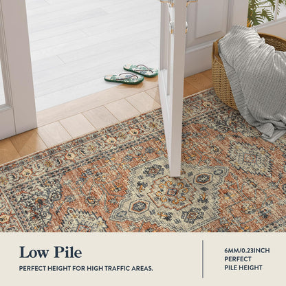 Lahome Oriental Hallway Runner Rug, 2.5x8 Kitchen Runner Non Slip Ultra-Thin, Soft Washable Hallway Rug Distressed Long Carpet for Entryway ‎Laundry Room Bathroom Eleanor, Peach/Orange