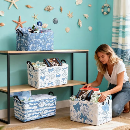 4 Pcs Coastal Beach Storage Basket Fabric Laundry Baskets