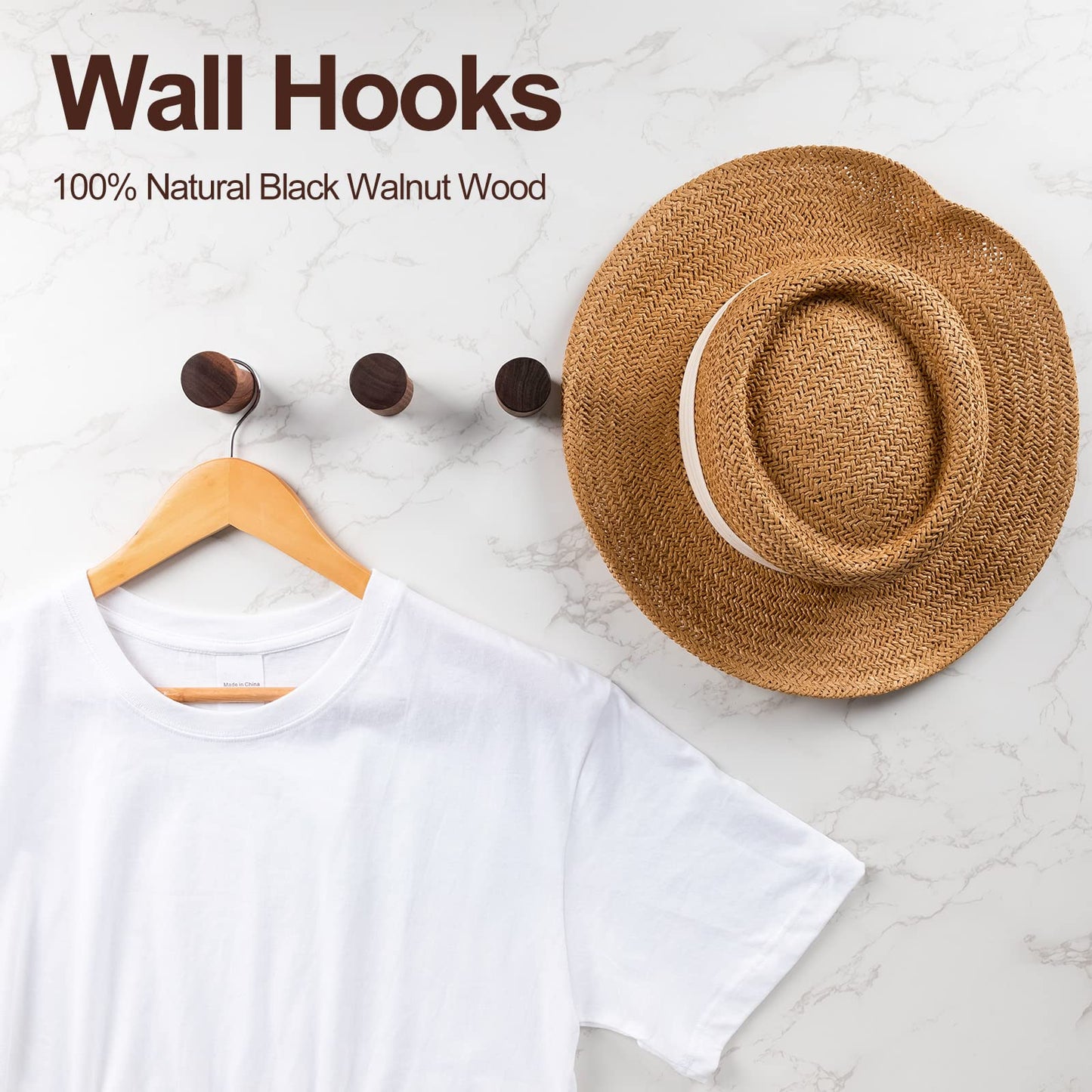 Roowest 12 Pack Walnut Wood Wall Hooks Natural Wooden Coat Hooks Wall Mounted Handmade Rustic Decorative Modern Hanging Backpack Hanger for Towel Mug Clothes Holder Heavy Duty Entryway Peg