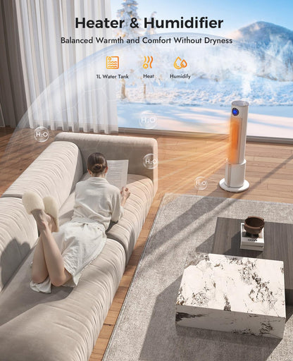 Oylus Space Heater with Humidifier - Portable Tower Heaters for Indoor Use, Remote, Adjustable Thermostat, 3 Heat Modes, Multiple Safety Protection, 12H Timer, Quiet Electric Heater for Bedroom