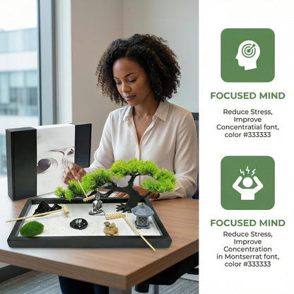 Zen Garden for Desk,Mini Oriental Antique Stone Sculpture Sand Tray, Desktop Zen Garden Kit for Adults, Meditation & Zen Decor, Unique Stress Relief Gift.