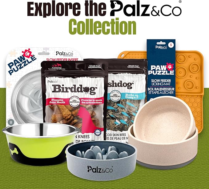 Palz&Co EcoBowl Slow Feeder for Dogs & Cats, 48 oz Gray - Natural Bamboo Puzzle Pet Bowl with Non-Slip Base for Slower Eating & Better Digestion, Dishwasher Safe