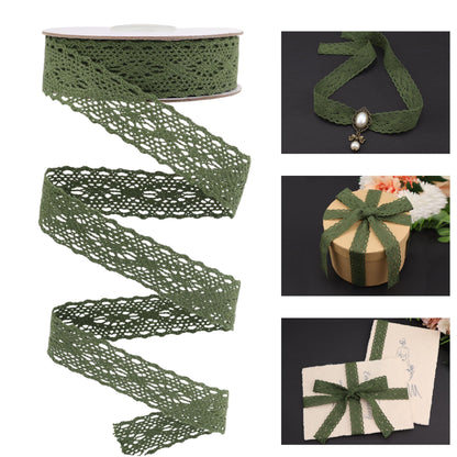 Natural Cotton Craft Ribbon 1" Vintage Cotton Crochet Lace Trim Spool Wrapping Ribbon 10 Yards (Green)