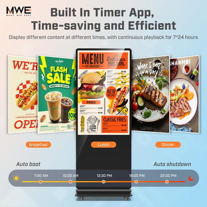 MWE 55 Inch 4K Digital Signage Display Kiosk, LCD Screen Indoor Floor Standing Advertising Displays, Android System Commercial Totem with Custom Service, Vertical Poster with Auto Media Player