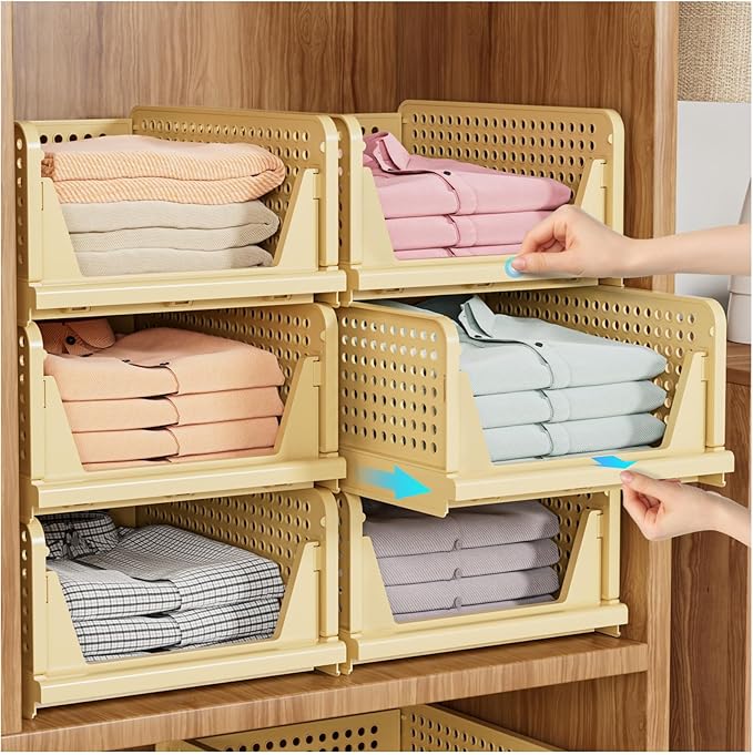 SNSLXH 5 Pack Stackable Closet Organizer Box, Space-Saving Clothes Storage