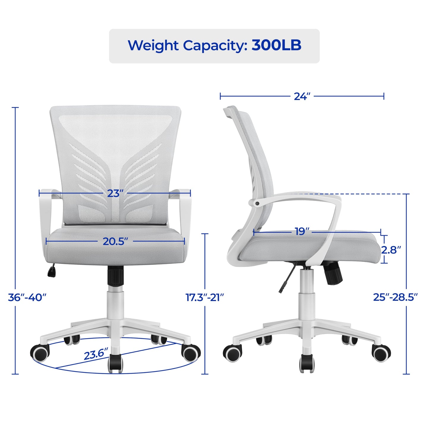 Yaheetech Office Chair Mesh Desk Chair Computer Chair Gaming Chair Adjustable Comfy Chair Swivel Ergonomic Chair for Home Office/Work/Study, Light Gray