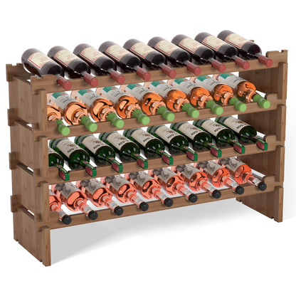 Domax Wine Rack Freestanding Floor - 36 Bottle Wine Racks Countertop,4 Tiers Stackable Wooden Storage Holder, 33.5 in Wide (Walnut)