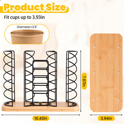 Mozabol Coffee Station Organizer for Countertop, Cup and Lid Organizer with Straw Holder, 3 Section Disposable Cup Dispenser Rack with Acacia Wood Base for Office, Cafe, Kitchen, Break Room