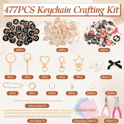 Prdingfy 477Pcs Lip Gloss Keychain Making Kit with Plier & Puncher, DIY Bag Charm & Bracelet Making Supplies, Alphabet Charms & Key Hooks for Personalized Gifts & Small Business