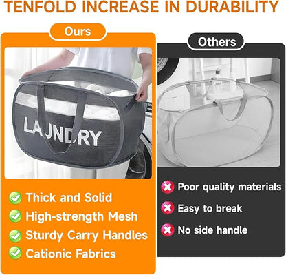 Foldable Laundry Basket with Lid, Oxford Cloth Reinforced Steel Ring