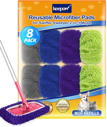 8Pcs Reusable Microfiber Mop Pads Compatible