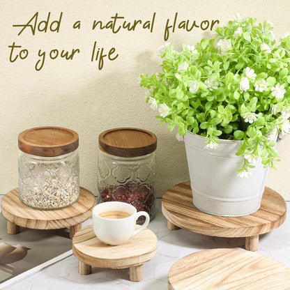 YBEATY 4 PCS Wooden Risers for Display, Wood Stool Round Pedestal Stand 8/7/6/5 Inch Mini Rustic Tiered Tray Riser Flower Pot Small Planter Holder for Home Kitchen Desktop Counter Room Patio Décor