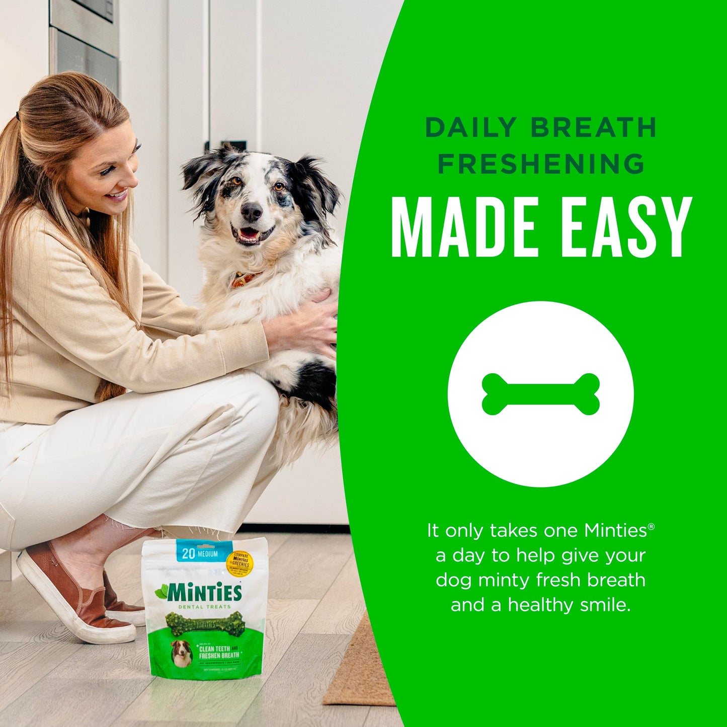 Minties Dental Chews for Dogs, 40 Count, Vet-Recommended Mint-Flavored Treats for Tiny/Small Dogs 5-24 lbs, Dental Bones Clean Teeth, Fight Bad Breath, and Removes Plaque and Tartar