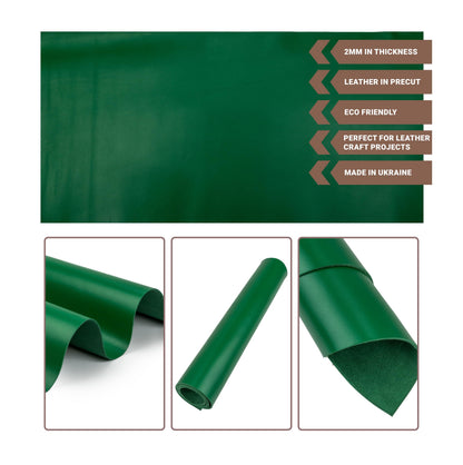 Shkira 12''X24'' Tooling Leather Square - 2.0MM Bright Green Sheets for Crafts - Leather Sheets for Crafts Tooling Sewing Hobby - Thick Cowhide Pieces - Fabric for Crafting