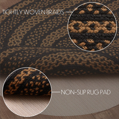VHC Brands Farmhouse Primitive Jute Black Striped Accent Rug Oval w/Floor Pad 27"x48"