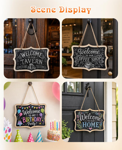 Gaahkai 10 PCS Large Hanging Chalkboard Signs, 9"x6" Reusable Double Sided Wooden Chalk Board for Wedding Kitchen & Party