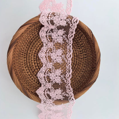 Sourcemall Lace Trim Ribbon, Delicate Crown Ribbon for Crafts Sewing and Bridal Wedding Dress Applique Decorations, 3.3inch Width 5 Yards/Lot (Pink)