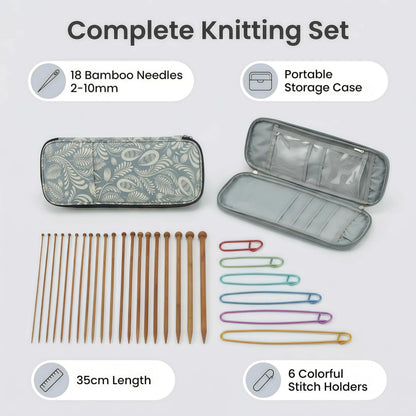 9 Pairs Bamboo Knitting Needles Set,13.8 in Long Natural Wooden Knitting Needle, Single Point Straight Wood Needles with Pouch, Knitting Needle for Beginners Making Sweater, Shawl, Scarf