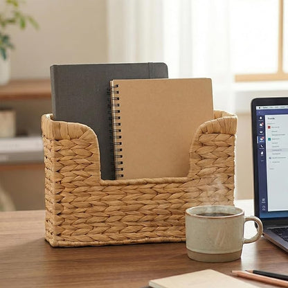 Set of 2 Magazine Holder Wall Basket Water Hyacinth Woven Mail Organizer