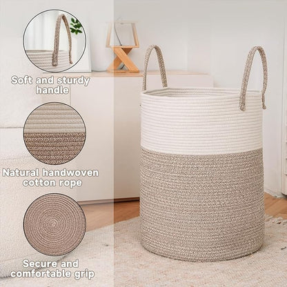 Large Woven Laundry Basket Hamper, 100L Cotton Rope Storage Bin