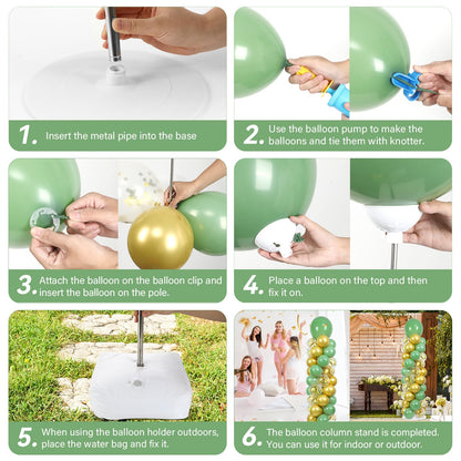 2 Sets Sage Green Balloon Column Stand Kit with 100 Balloons Spring Graduation Adjustable Balloon Tower Stand with Bases Olive Green Gold Column for Mother's Day Birthday Wedding Party Decor