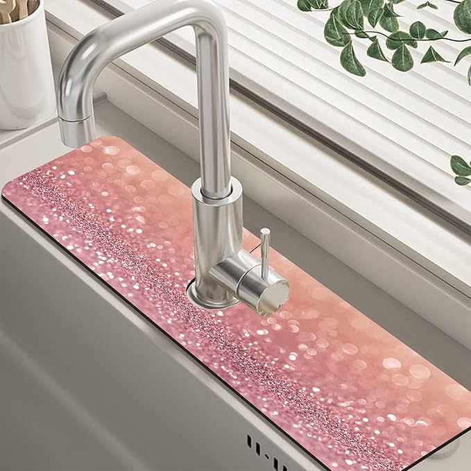 Abstract Pink Glitter Diamond Sink Faucet Absorbing Mat Sink Splash Guard