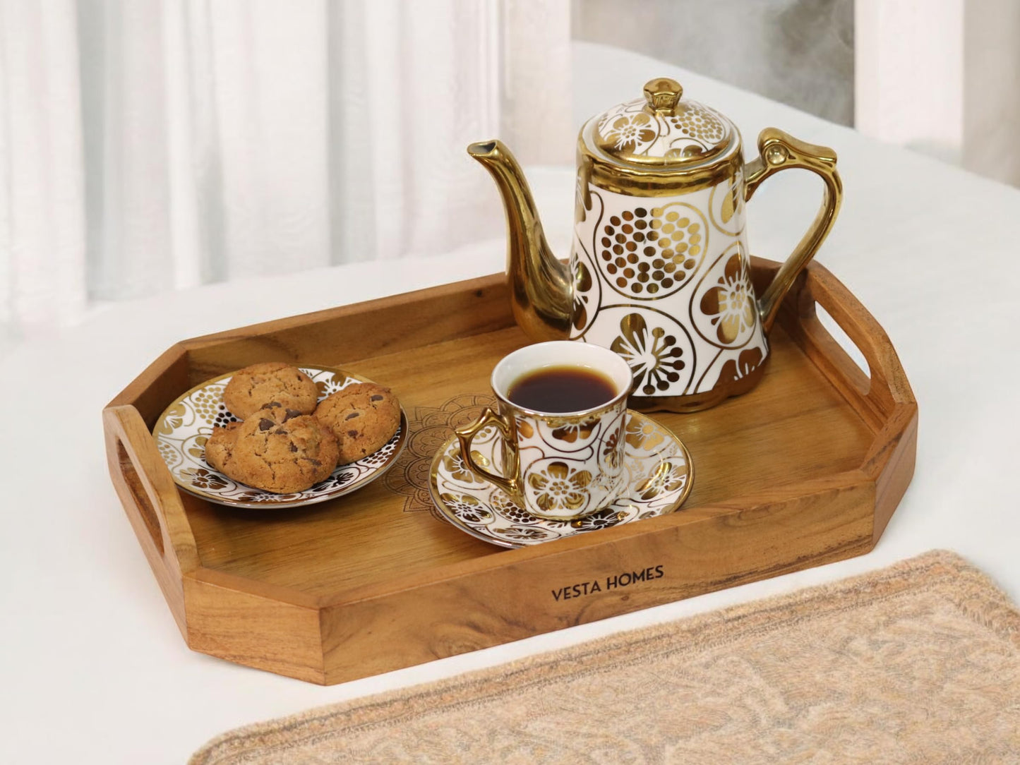 Vesta Homes Set of 2 Zak Acacia Wood Rectangular Serving Tray for Home/Kitchen/Restaurant/Office Organizer/Dining Table|Premium Wooden Trays|48 X 33 ; 40 x 27 cm | Handcrafted in India
