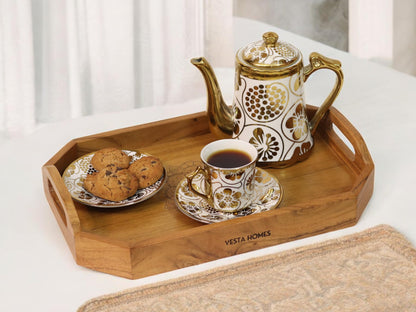 Vesta Homes Set of 2 Zak Acacia Wood Rectangular Serving Tray for Home/Kitchen/Restaurant/Office Organizer/Dining Table|Premium Wooden Trays|48 X 33 ; 40 x 27 cm | Handcrafted in India