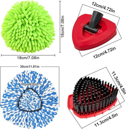 2 Microfiber Mop Head Refills and 2 Chenille Mop Pads, 1 Upgrade Scrub Brush 1