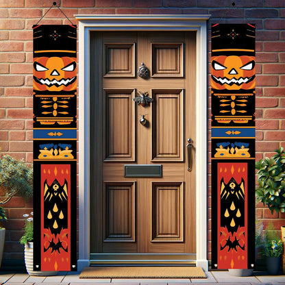 Saoplasa 2PCS Halloween Nutcracker Porch Banners 71 x 12 Inch Pumpkin Skeleton Door Decorations Scary Soldier Hanging Signs for Spooky Front Entryway Party Wall Decor Haunted House Yard Display