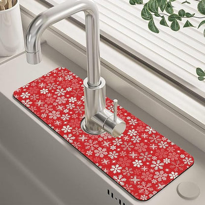 Christmas Snowflake Kitchen Sink Splash Guard Mat Absorbent Fast Drying Mat
