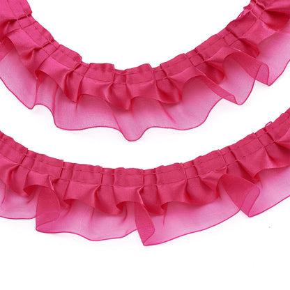 Beadthoven 21.8 Yards Double-Layer Lace Edge Trim Organza Ribbons 1-5/8 Gathered Pleated Ruffle Trim Chiffon Lace Tulle Trimmings Fabric Ribbon for Sewing DIY Crafts Dress Costume Pillowcase Hot Pink