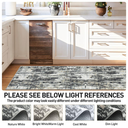 2'6''x8' Runner Rugs Washable Rug: Modern Abstract Hallway Runner Rug Indoor Soft Low Pile Thin Carpet Anti-Skid Non-Shedding Carpets for Kitchen, Entryway, Laundry, Bedroom - Black Grey Gold