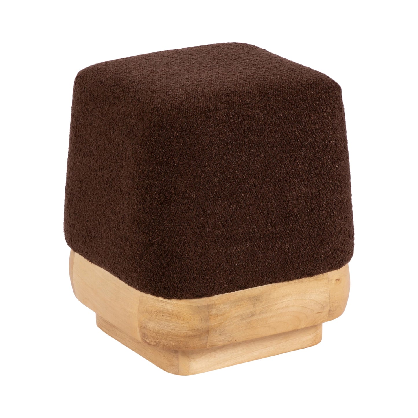 Kate and Laurel Sabri Square Upholstered Ottoman with Mango Wood Base, 16 x 16 x 18, Soft Brown and Natural, Modern Boucle Living Room Ottoman Foot Rest for Apartment or Dorm Room Decor