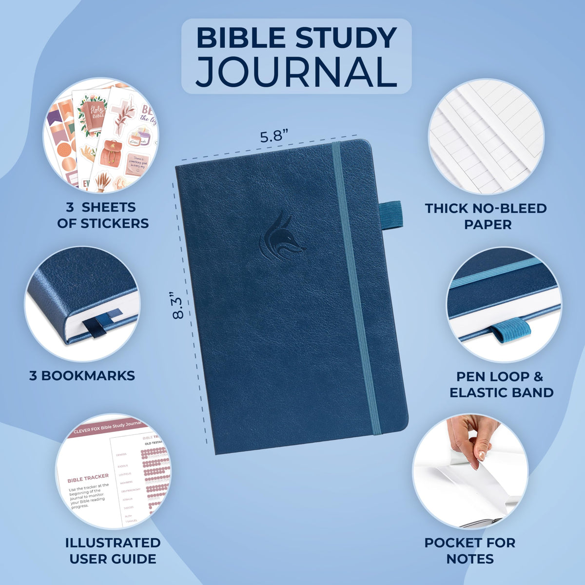 Clever Fox Bible Study Journal – Church Notes Notebook – Note Taking & Journaling Kit – Faith Based Religious Gifts & Accessories (Mystic Blue)