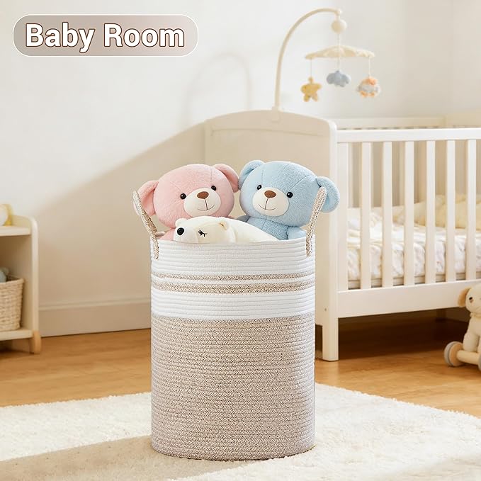 Tall Laundry Basket with Handles, 58L Portable Dirty Clothes Hamper, Boho