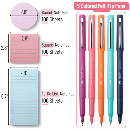 Mr. Pen- Sticky Notes Set Gift Box, Felt Tip Pens, Dotted Round, Lined & to Do List Self-Stick Sticky Pads for Bible Study, Office, School, Planning, Journaling & Organization