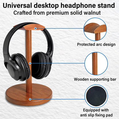 URANT Solid Walnut Wood Headphone Stand with Storage Base - Universal Wooden Headset Holder for Gaming & Office - Compatible with Bose,Sony,Sennheiser,Razer,Beats,PS5