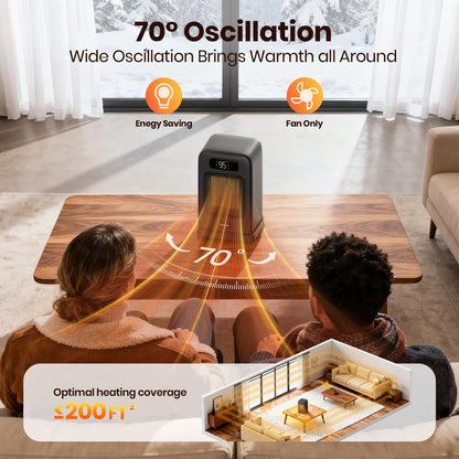 FLANUR Space Heaters for Indoor Use, 1500W Small Desk Heater with Remote, Thermostat, 4 Modes, 12H Timer, LED Display, Safety Protection, 70° Oscillating Heater for Office Bedroom Home (Black, 1Pack)