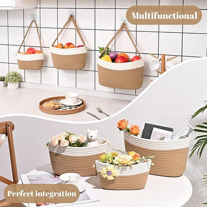 Hanging Storage Baskets, Over the Door Basket, Cotton Wall Baskets Storage