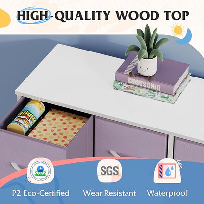 WLIVE Dresser for Bedroom with 8 Drawers, Wide Fabric Dresser for Storage and Organization, Bedroom Dressers, Chest of Drawers for Living Room, Closet, Hallway, Purple