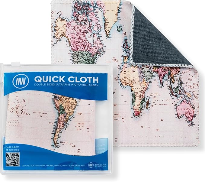 Quick Cloth Microfiber Glasses Cleaning Cloths – 8x8, World Map, 1 Pack