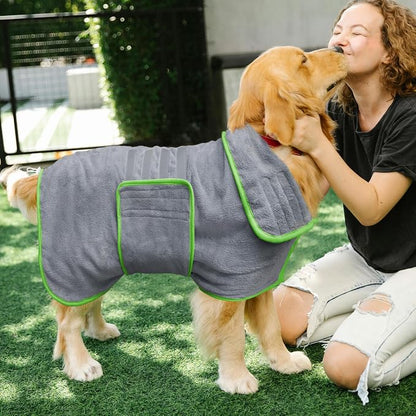 Soft Dog Bathrobe Fast Drying Dog Coat, Super Absorbent Dog Towels for After Bath, Microfiber Pet Robe Adjustable Collar & Belly Warm Keeping Dogs Coat for Pet Dogs & Cats (Grey, XX-Large)