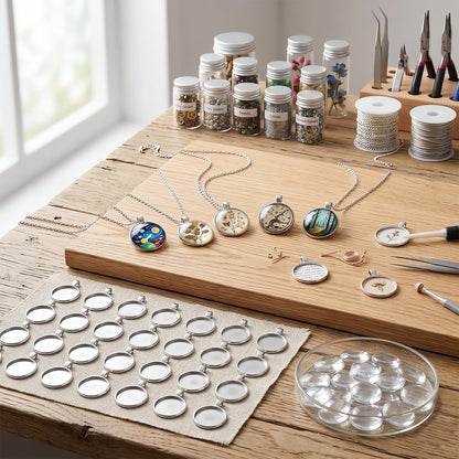 OBSEDE 80 Pcs 25 mm Stainless Steel Round Blank Bezel Set, Including 40 Pendant Trays 40 Glass Cabochon Trays Pendant Blanks for Jewelry Making DIY Findings