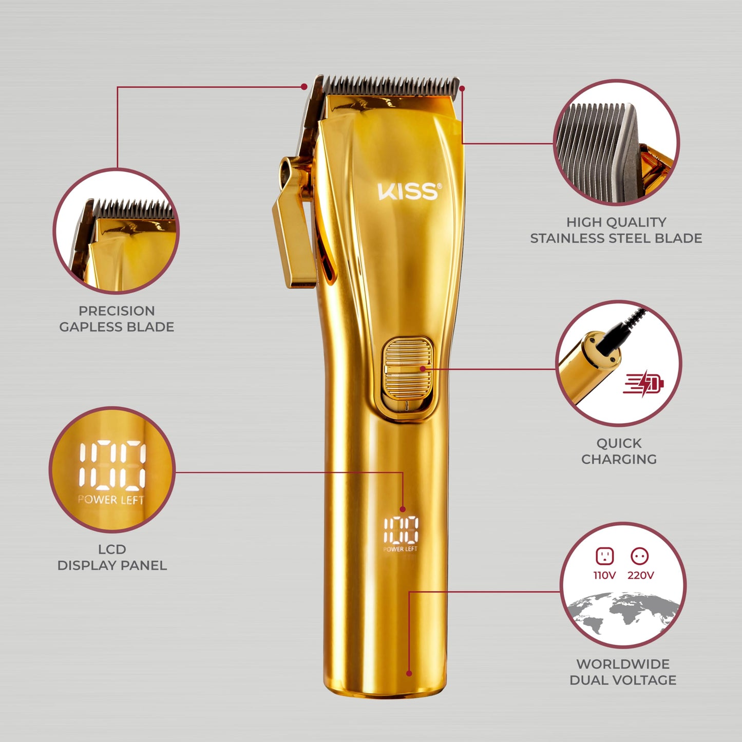 KISS Precision Blade Cordless Trimmer with Stainless Steel T-Blade, Powerful High-Torque, High-Speed Motor, 3 Blade Guard Attachments & Blade Cover, USB Cable & Long-Lasting Lithium Ion Battery