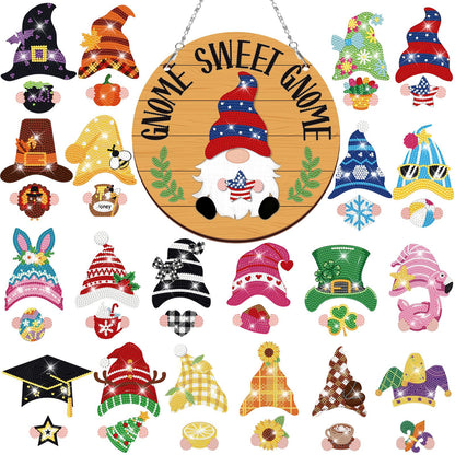 CroBlissful 41 Pcs Interchangeable Iron Gnome Decor DIY Diamond Painting Craft Kit with Magnetic Hats Hands for Seasonal Holiday Decor