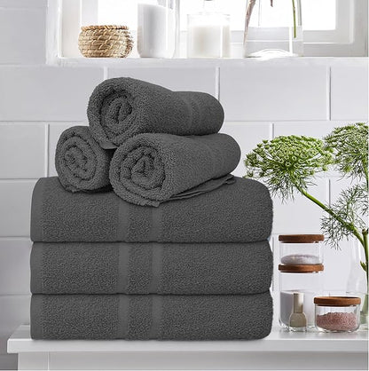 Basic Medium Bath Towels 24x48 Inches – Pack of 6 – Grey Color – Soft and